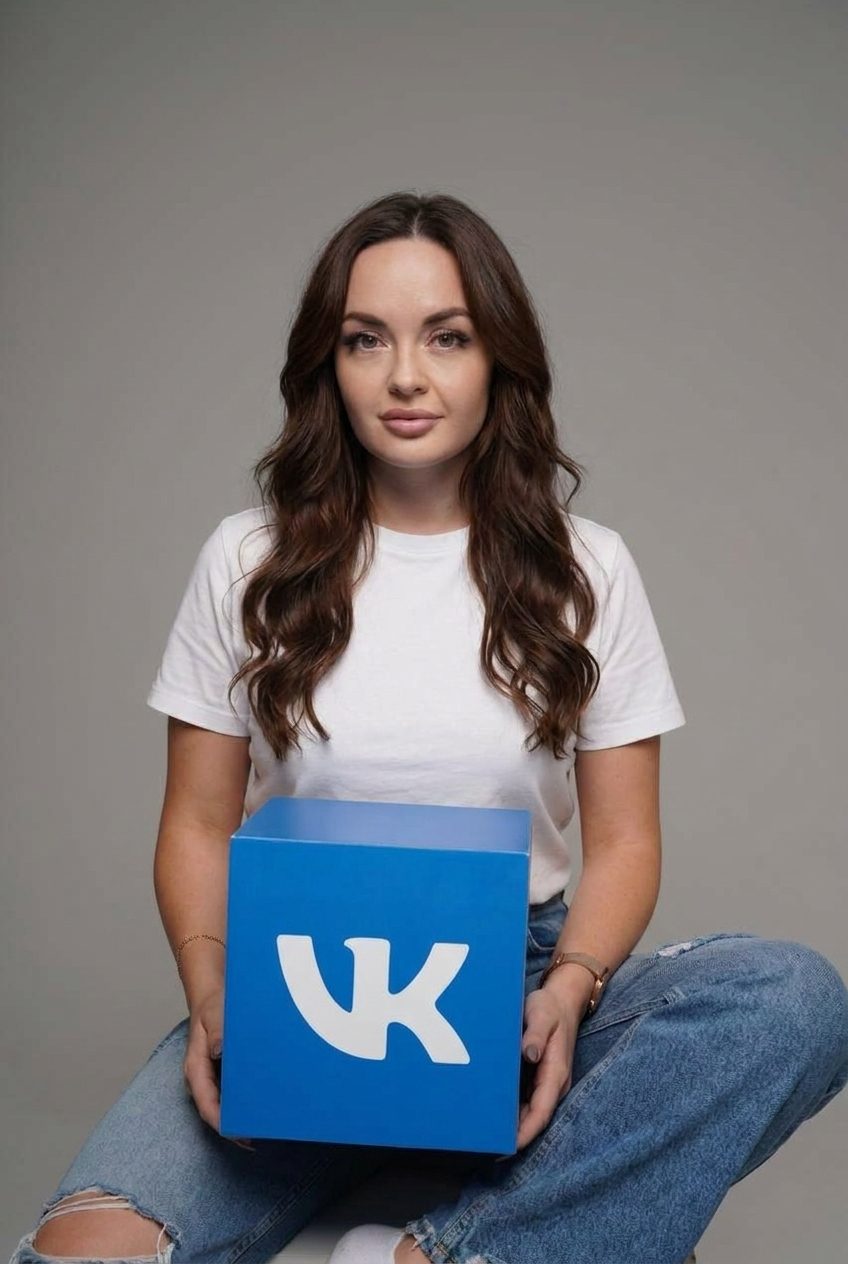 Лера Кузнецова с символом ВКонтакте